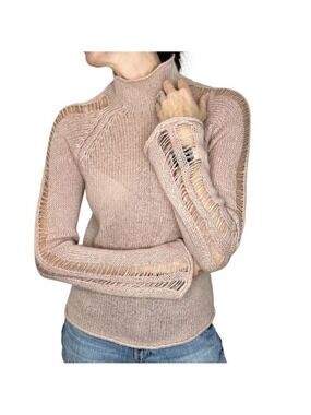 SISLEY pale pink edgy rock n roll destroyed sleeve mock neck sweater